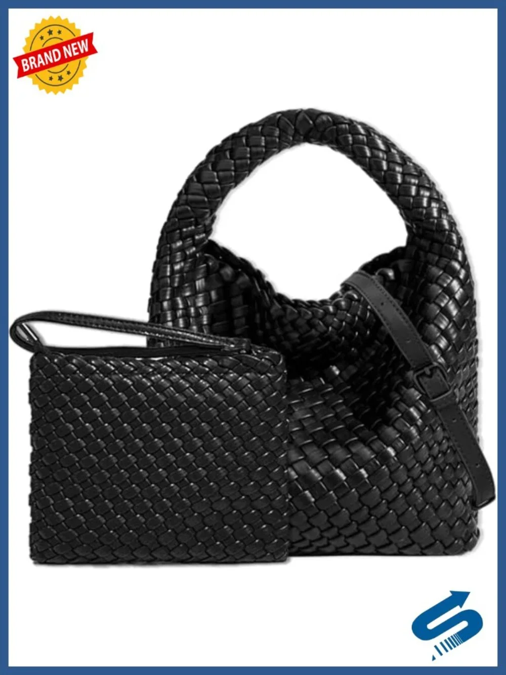 Vegan Leather Handwoven Hobo Tote Bag with Adjustable Strap Clutch